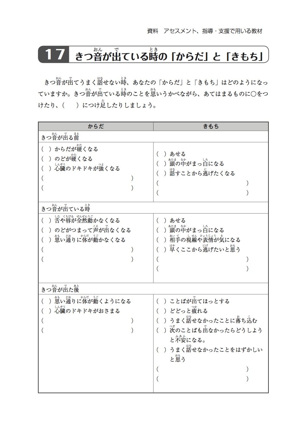 17きつ音が出ている時の「からだ」と「きもち」