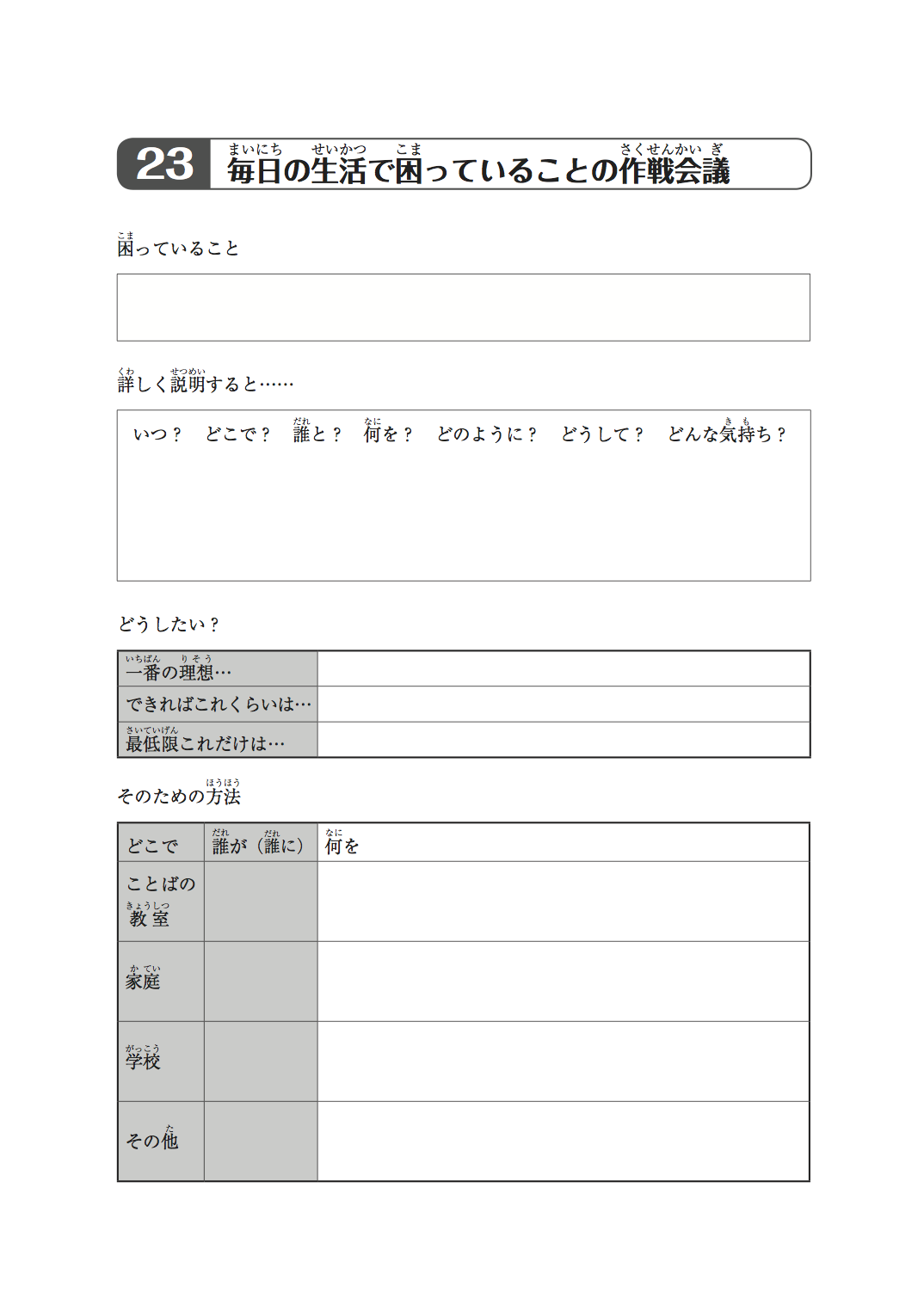 23毎日の生活で困っていることの作戦会議